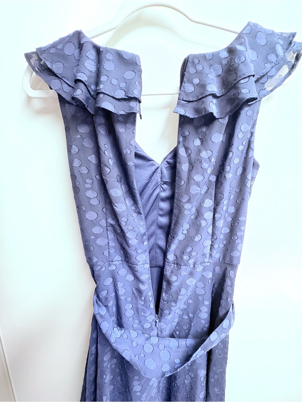 🇺🇸 Elegant Jessica Howard Navy Ruffle Tie-Waist Midi Dress - Picture 10 of 16